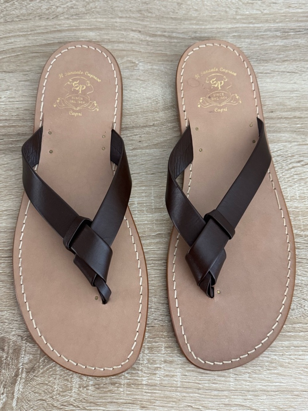 Vero Cuoio Capri Men’s 8 Brown Leather Flip Flop Sandals